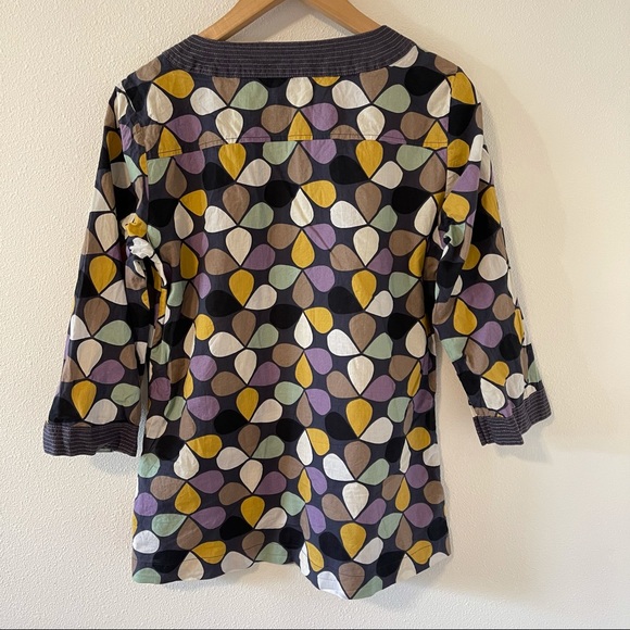 Boden Split Neck Geometric Tear Drop Purple 3/4 Sleeve Pullover Blouse-6 - Picture 2 of 9